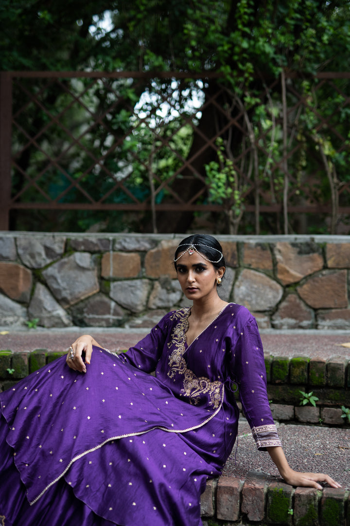 violet hand embroidered angrakha set