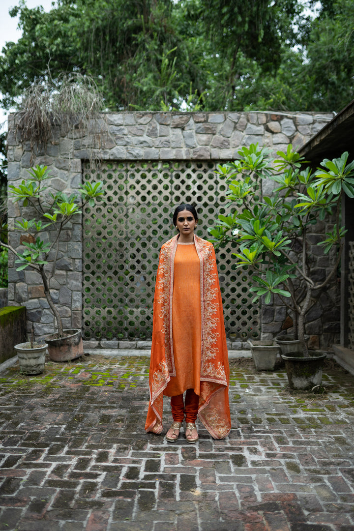 rust orange straight kurta set