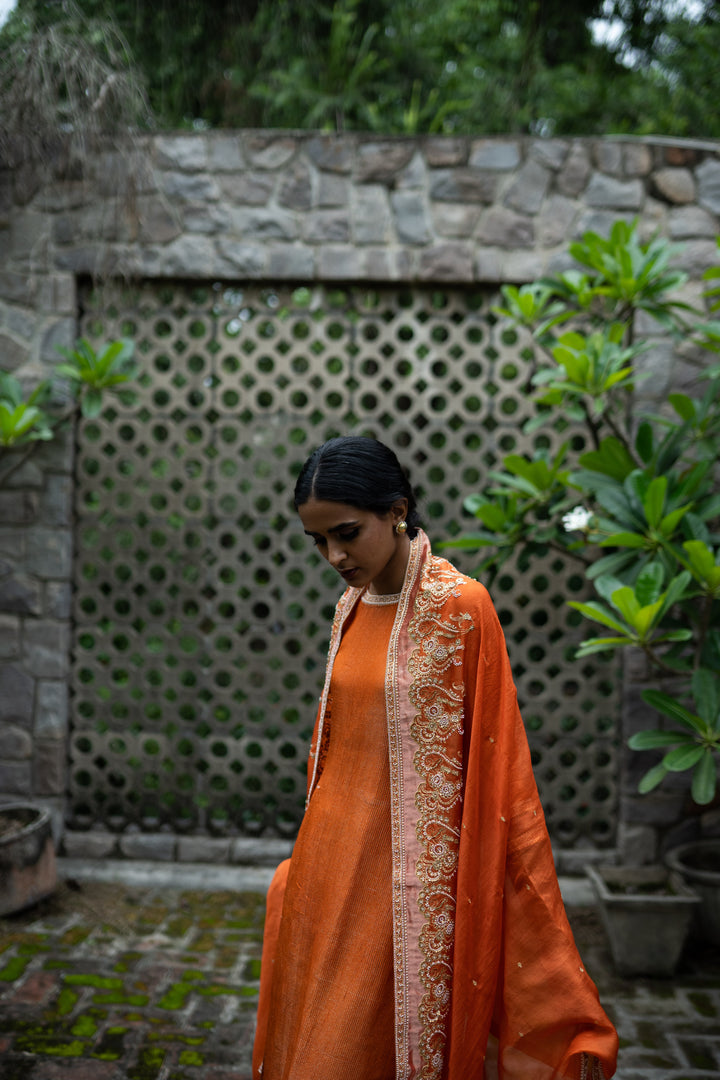 rust orange straight kurta set