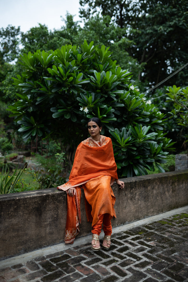 rust orange straight kurta set