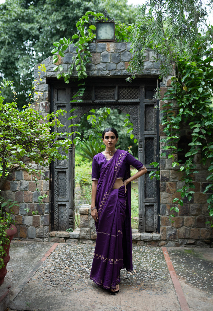 violet hand interval embroidered saree with blouse