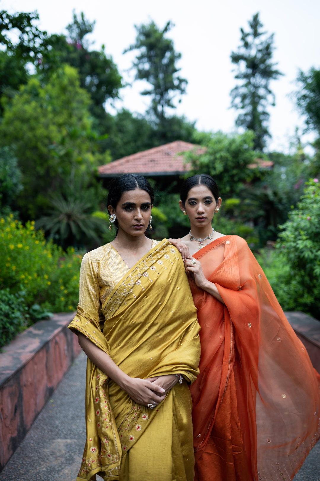 rust orange half and half hand embroidered saree with blouse