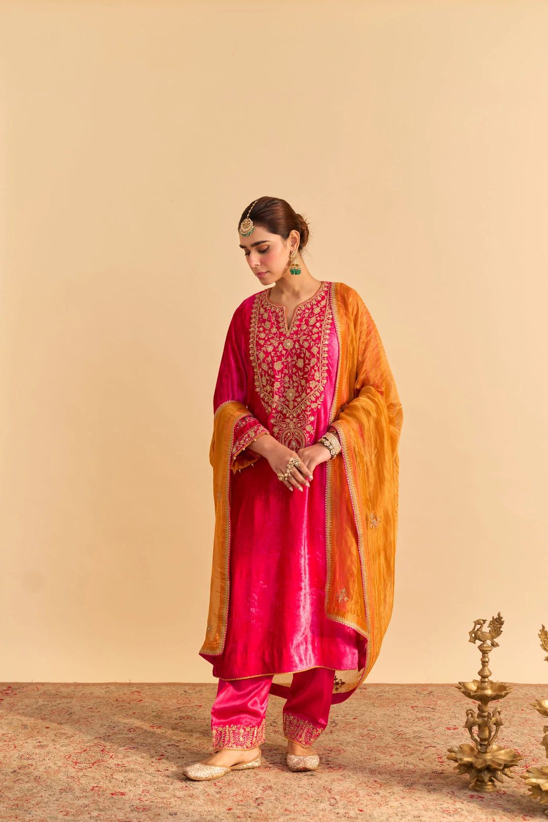 Ziara - Velvet Hotpink Kurta With Dhoti