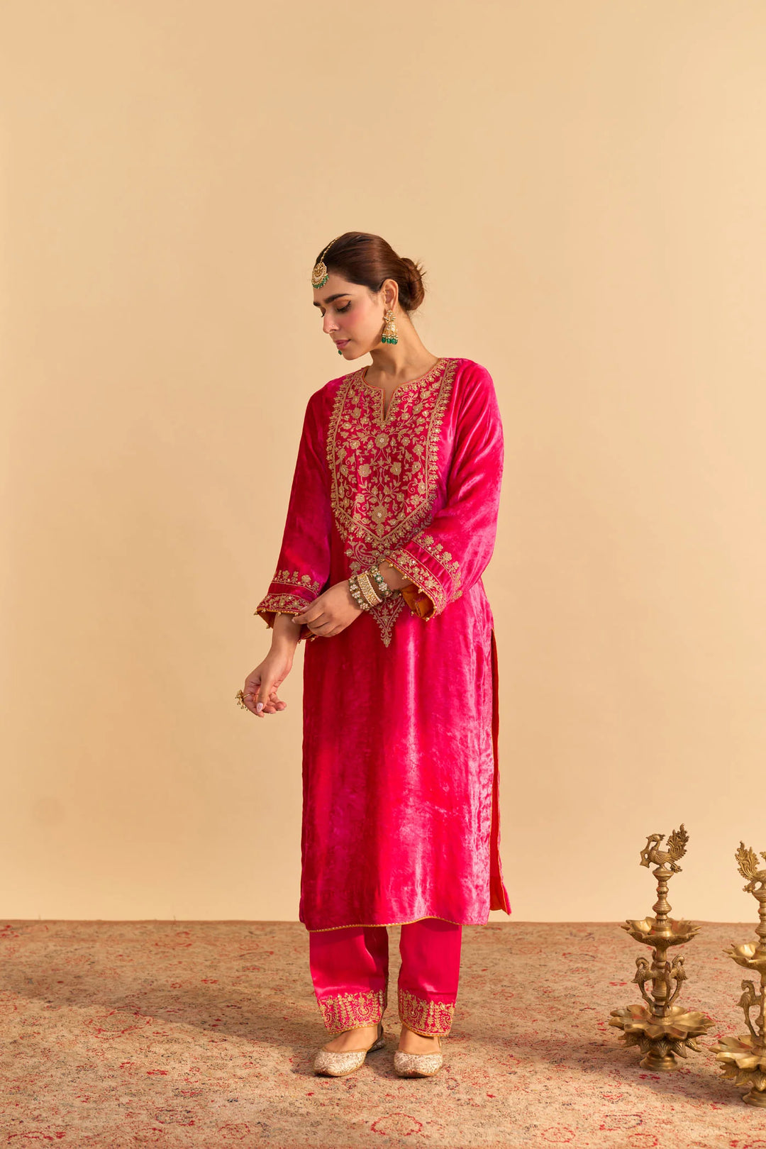Ziara - Velvet Hotpink Kurta With Dhoti