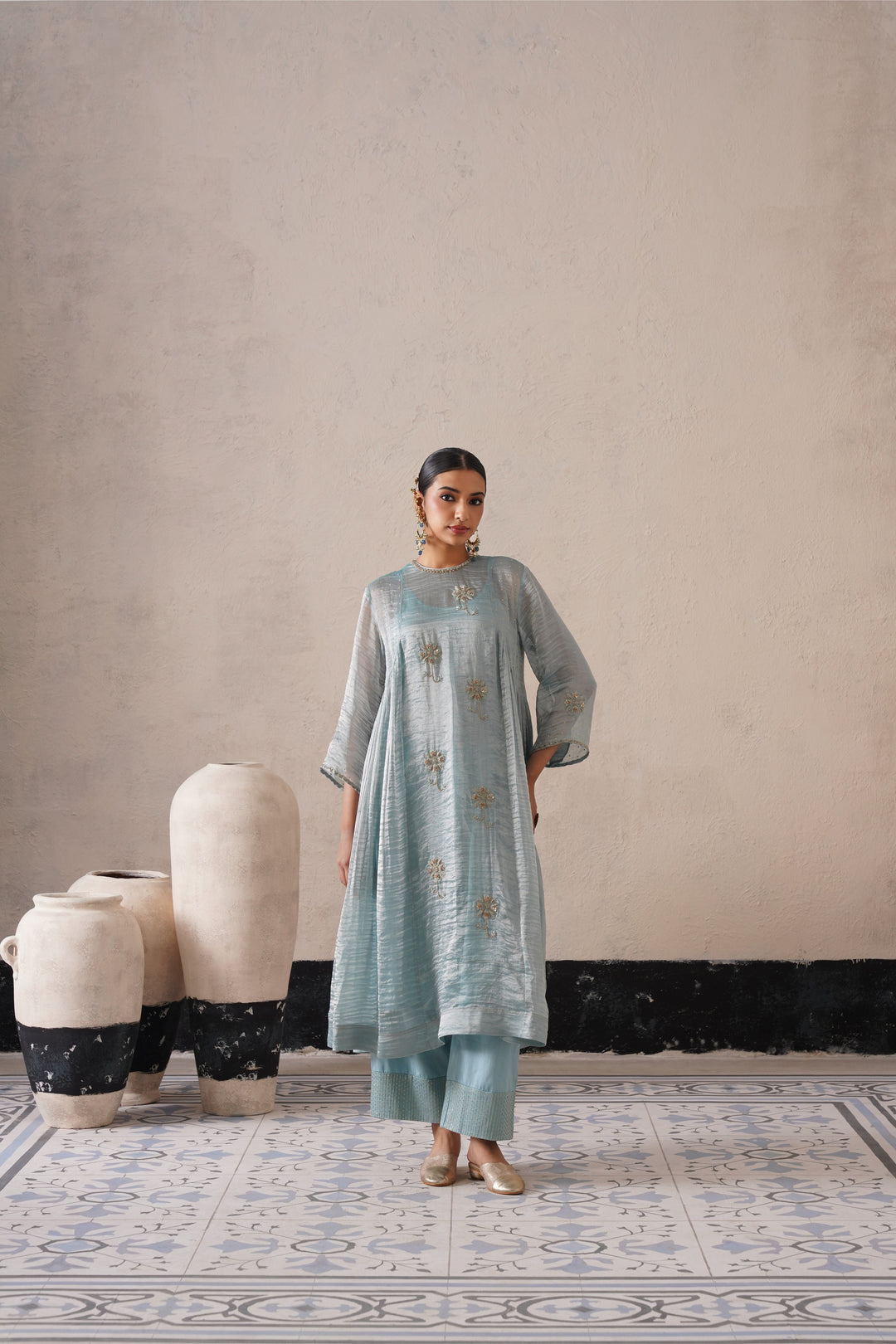 Powder Blue Curve Pannel Kurta