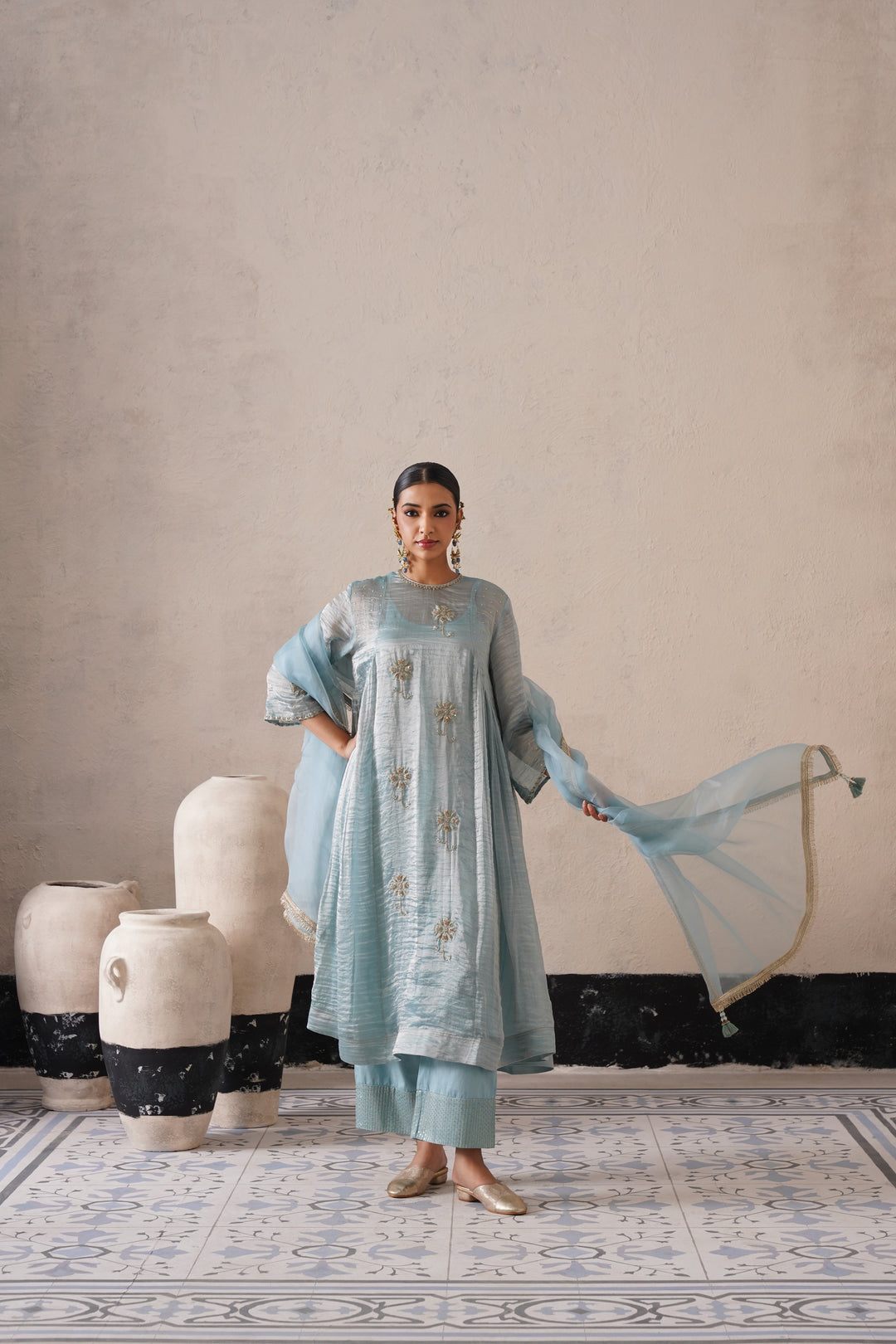 Powder Blue Curve Pannel Kurta