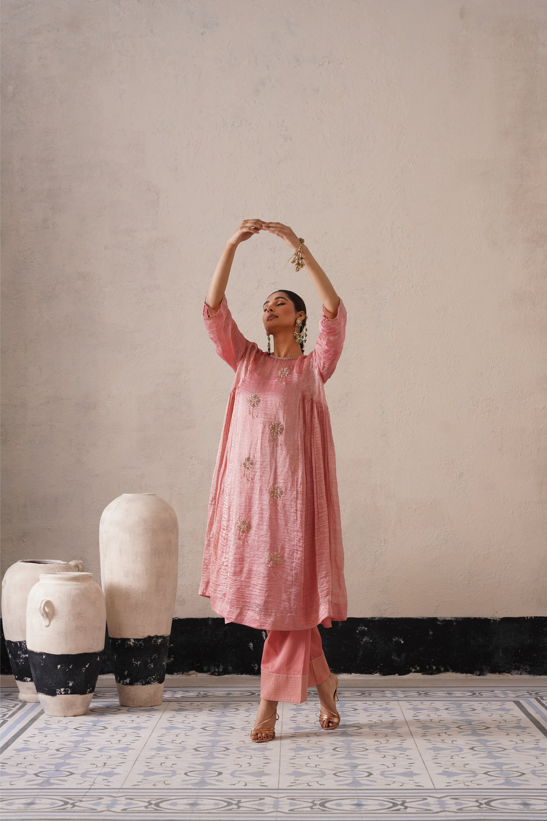 Blush Apricot Curve Pannel Kurta