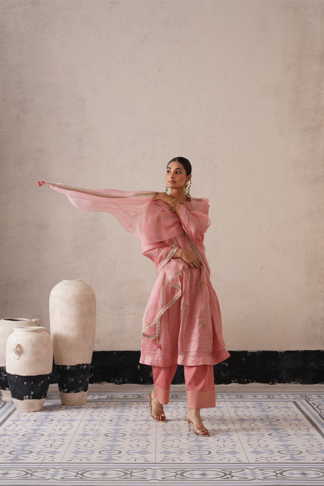 Blush Apricot Curve Pannel Kurta