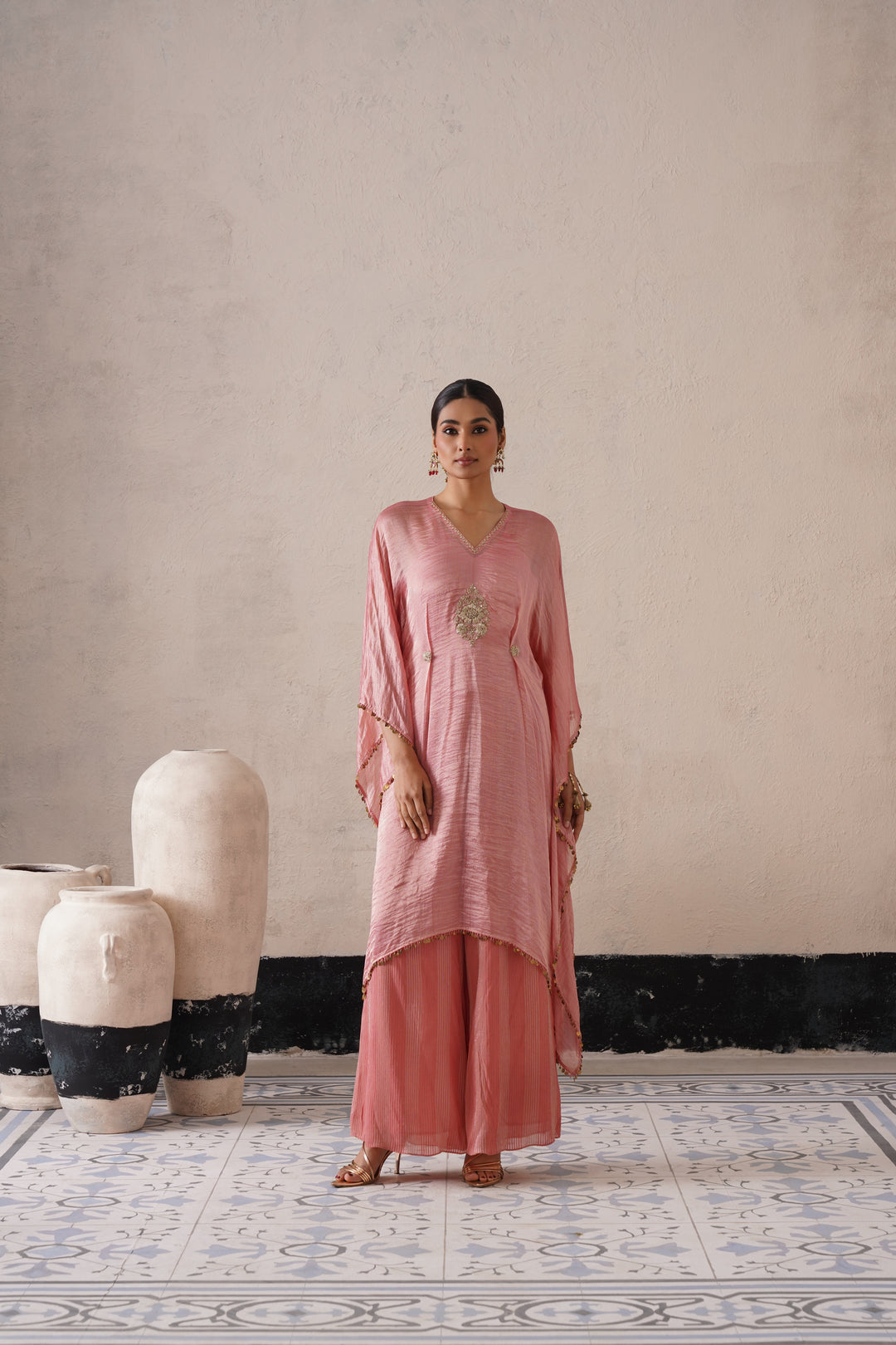 Blush Apricot Long Kaftan Set