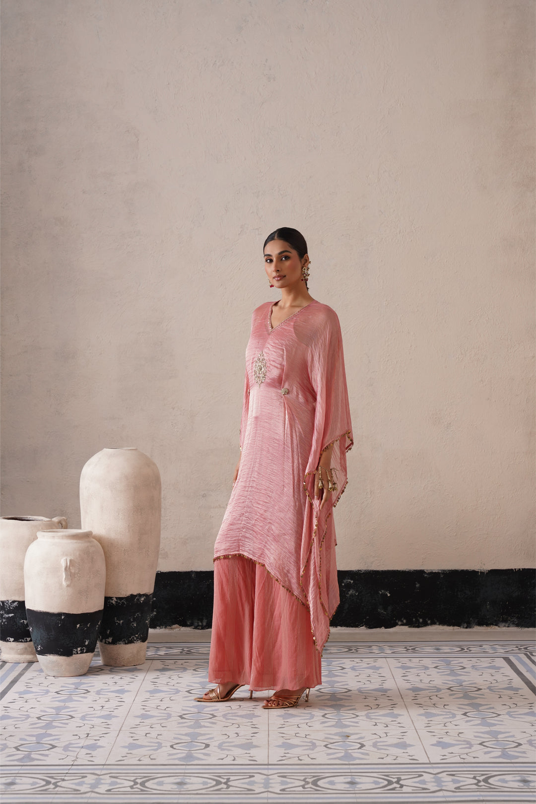 Blush Apricot Long Kaftan Set