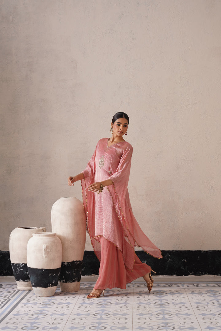 Blush Apricot Long Kaftan Set