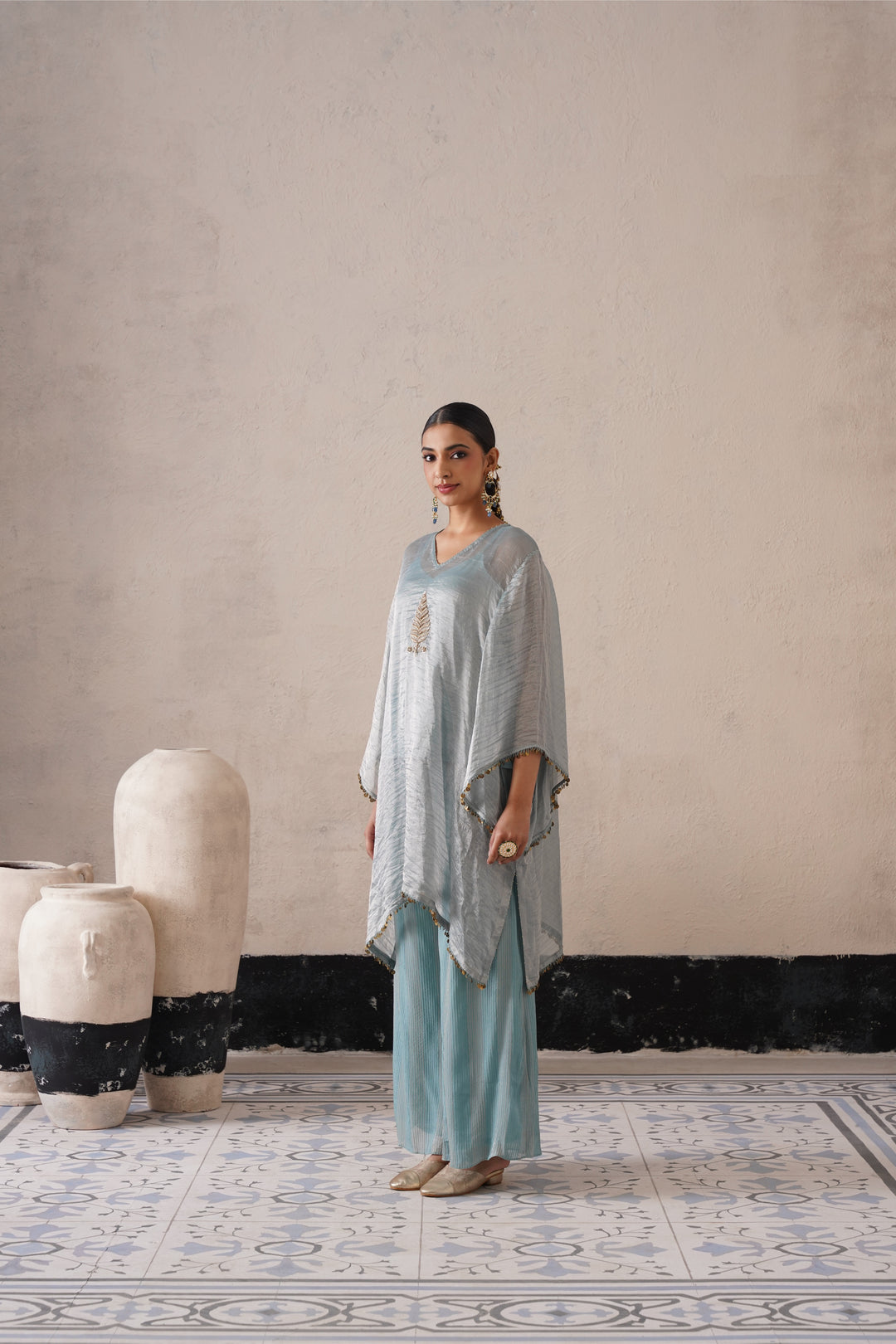 Powder Blue Oval Kaftan Set