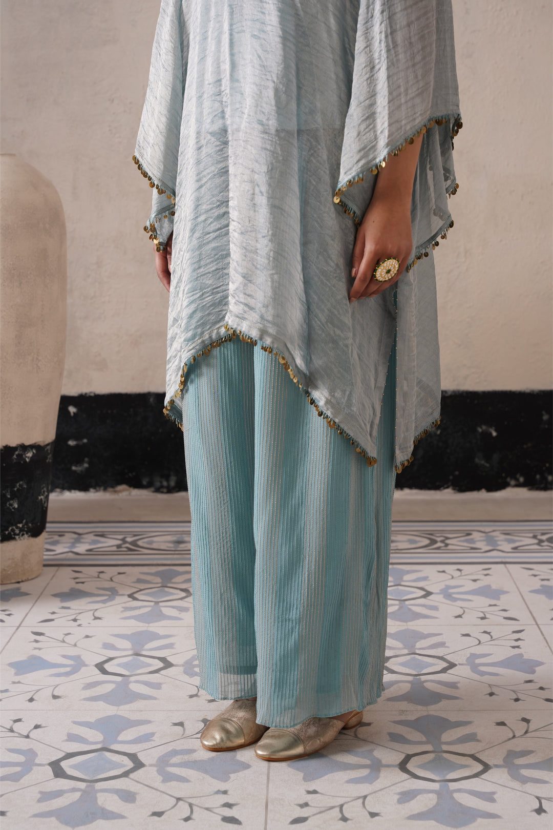 Powder Blue Oval Kaftan Set