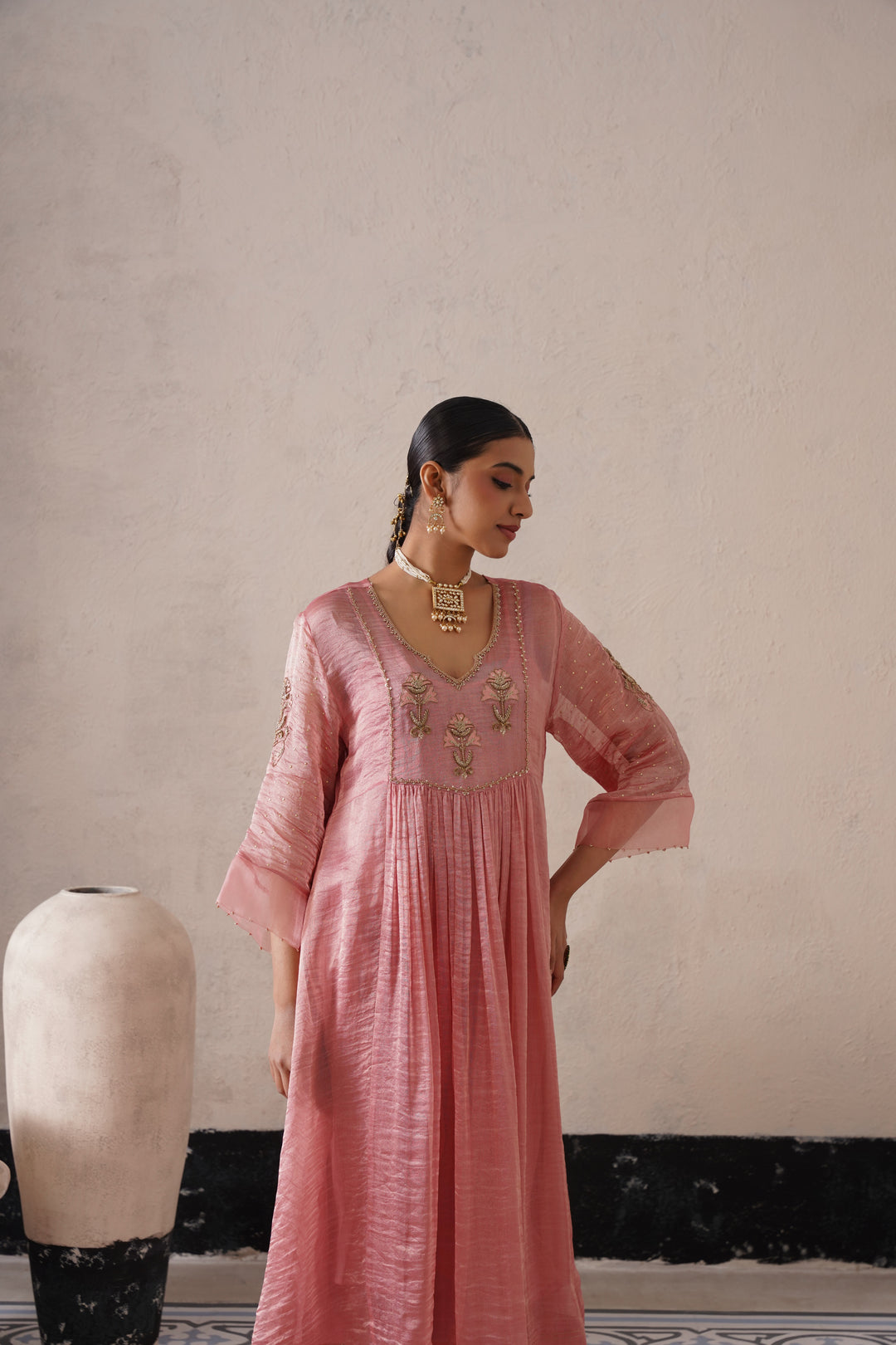 Blush Apricot Gathers Kurta