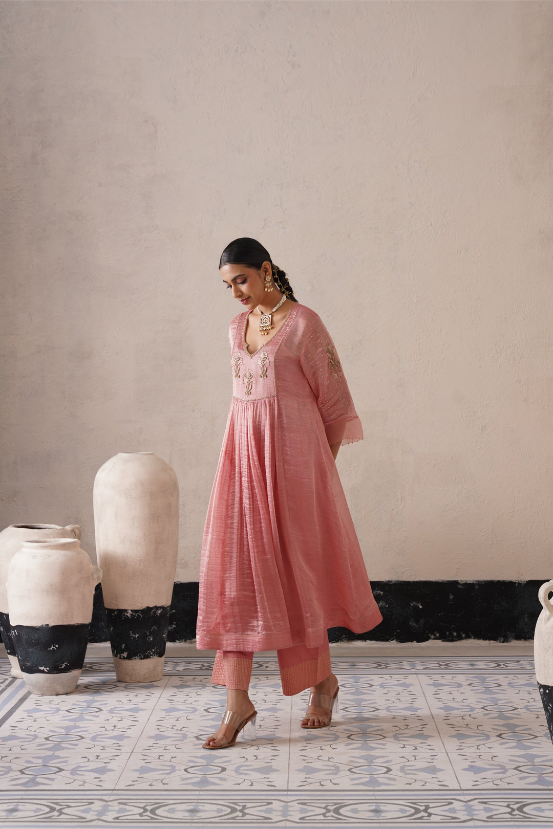 Blush Apricot Gathers Kurta