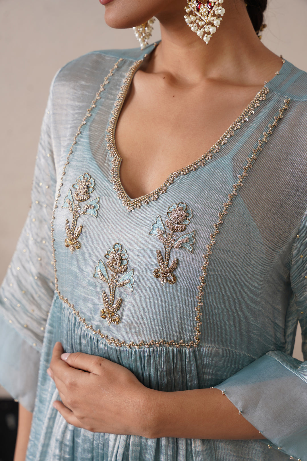 Powder Blue Gathers Kurta