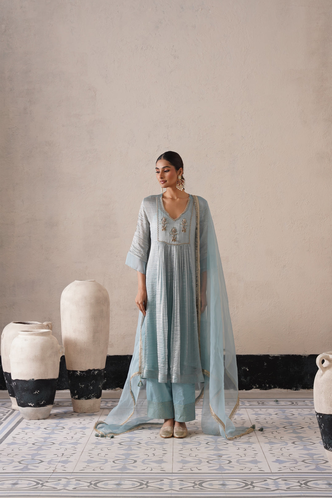 Powder Blue Gathers Kurta