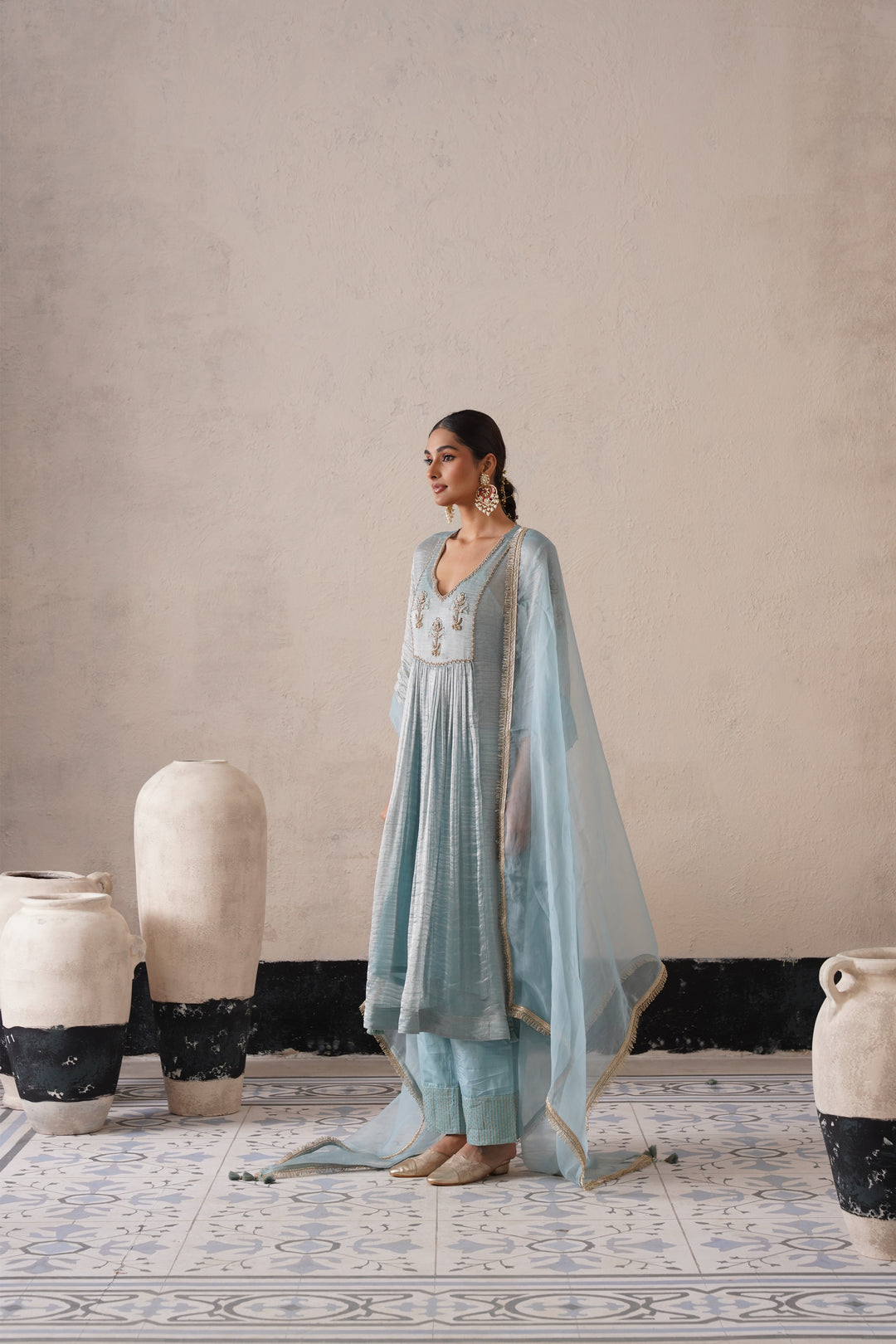 Powder Blue Gathers Kurta