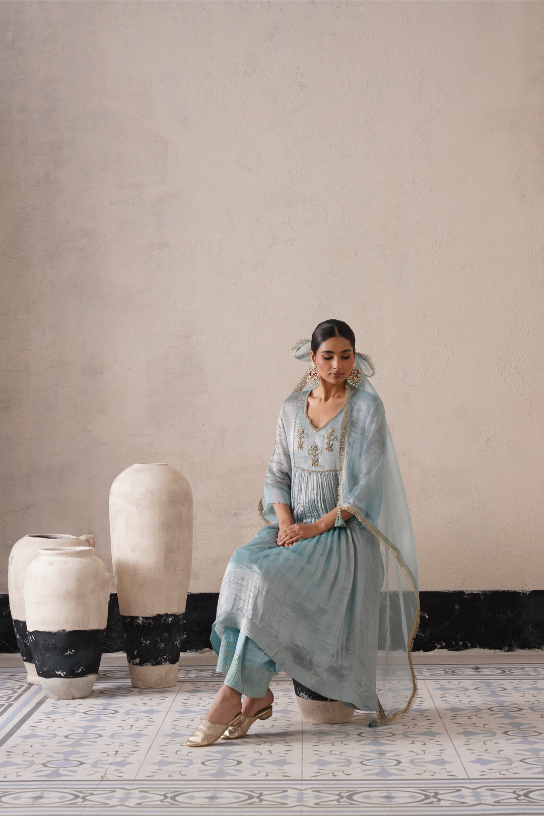 Powder Blue Gathers Kurta