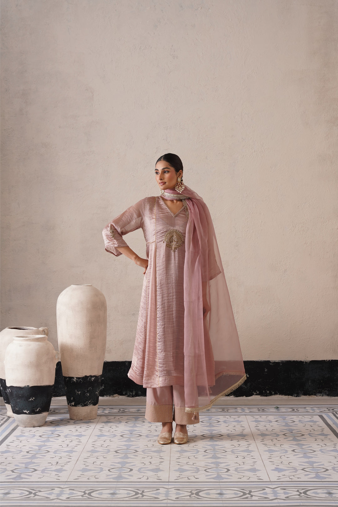 Dusty Mauve Pannel a-line Kurta