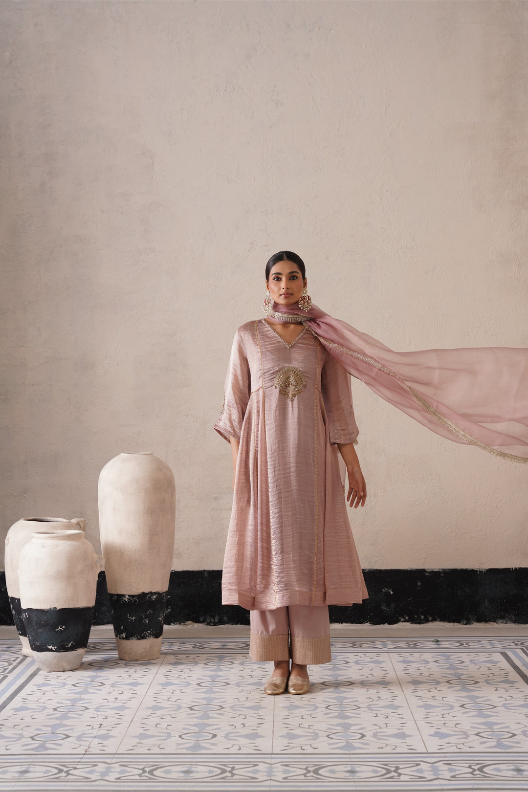 Dusty Mauve Pannel a-line Kurta
