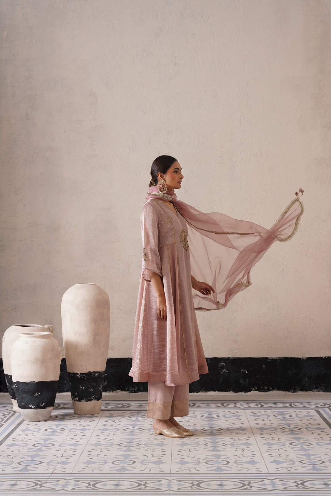 Dusty Mauve Pannel a-line Kurta