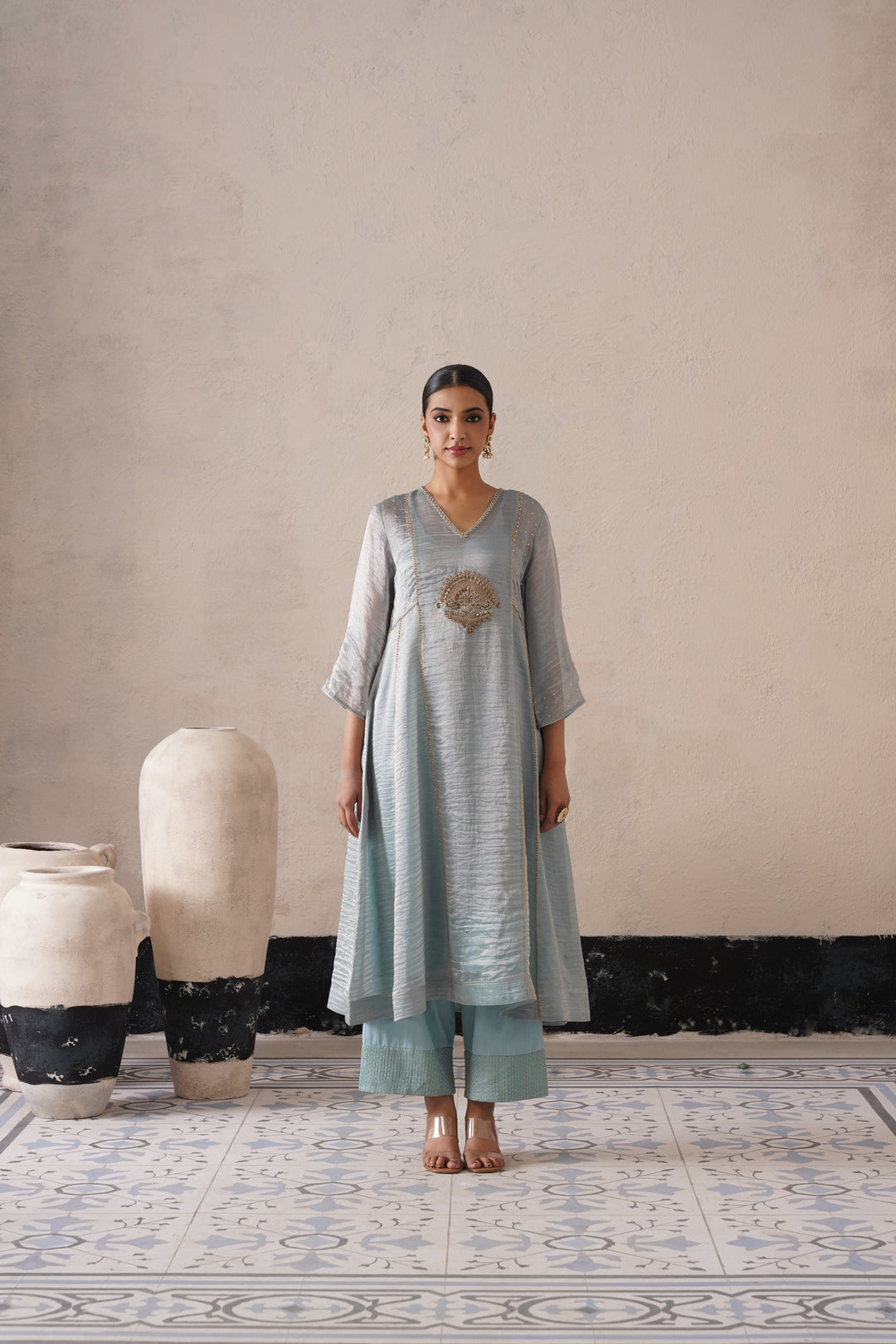 Powder Blue Pannel a-line Kurta
