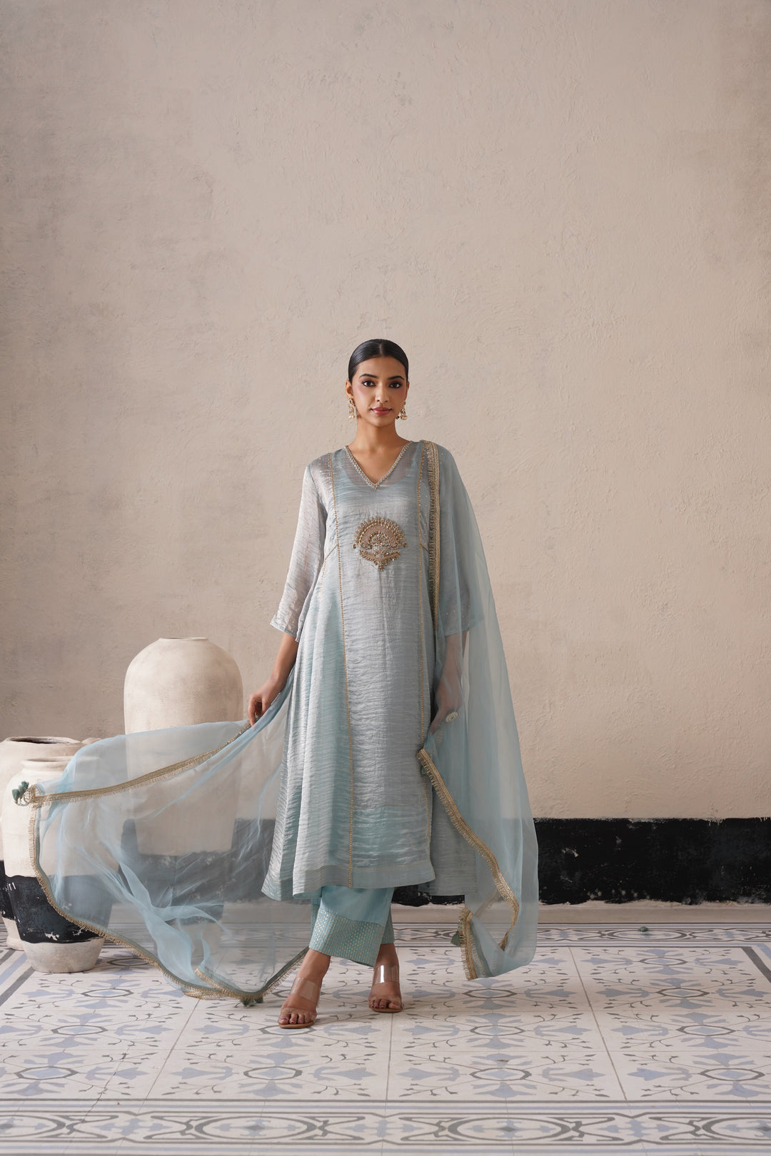 Powder Blue Pannel a-line Kurta