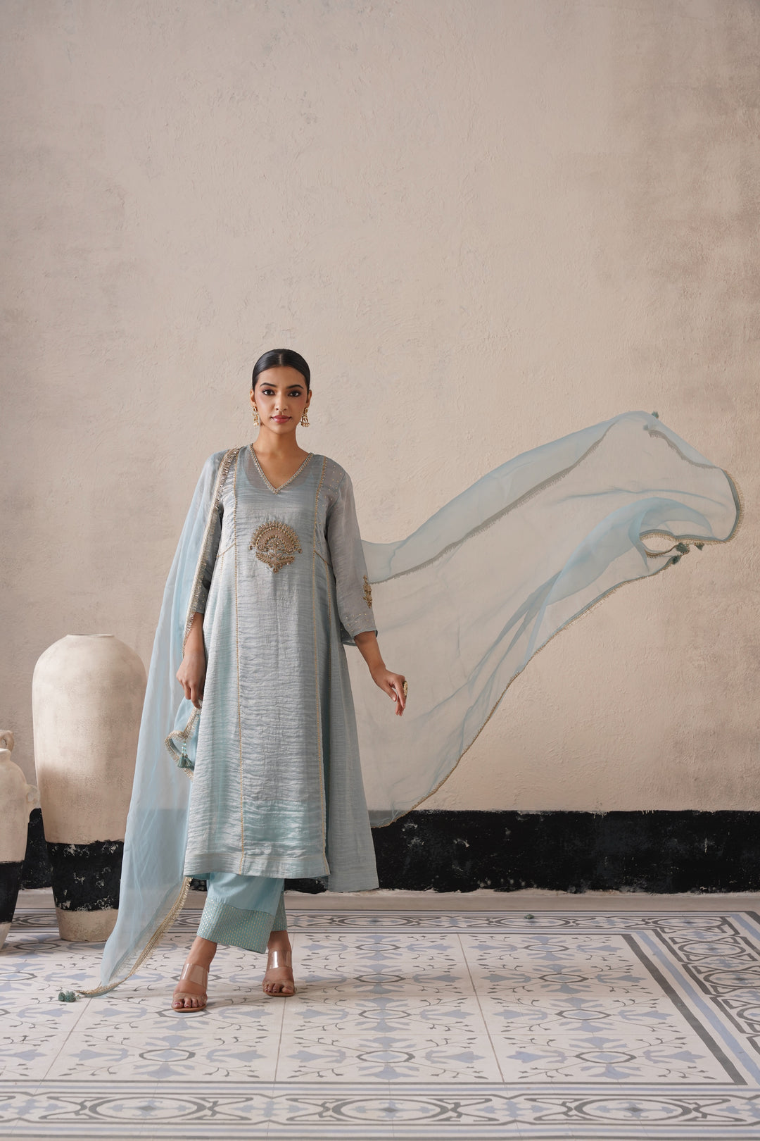 Powder Blue Pannel a-line Kurta