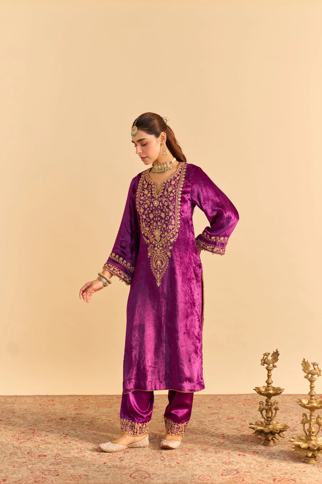 Fareeha - Velvet Deep Purple Kurta With Salwar