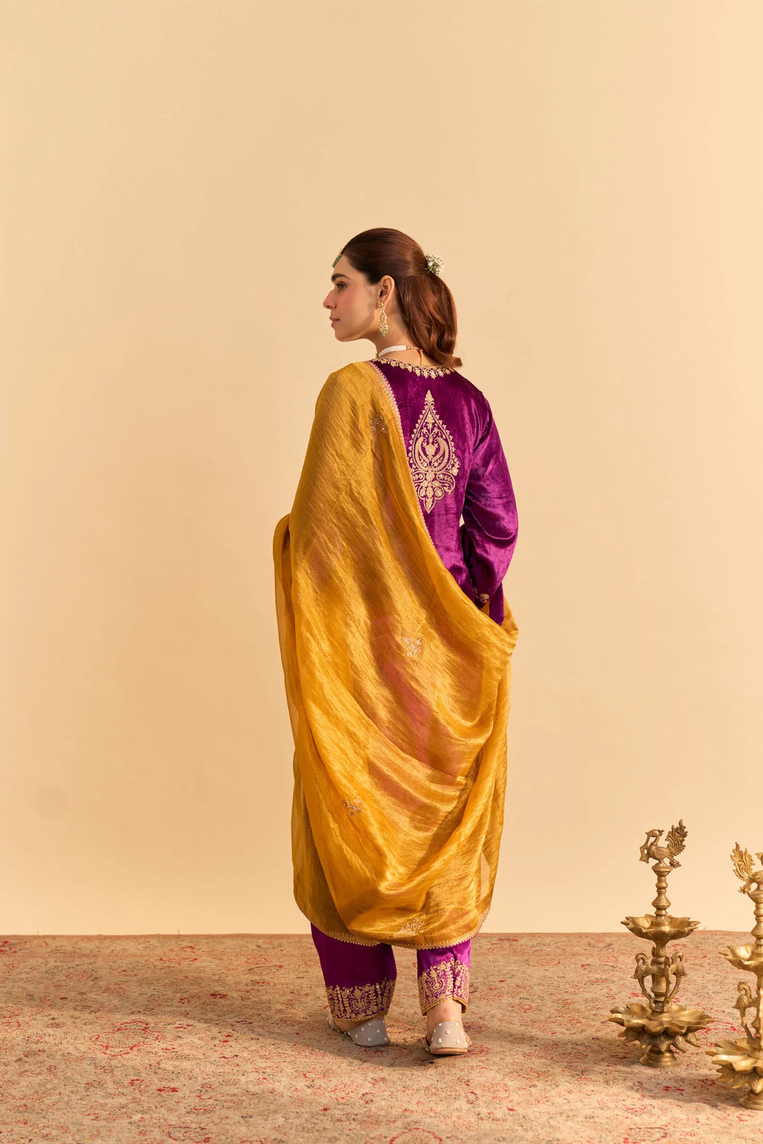 Fareeha - Velvet Deep Purple Kurta With Salwar