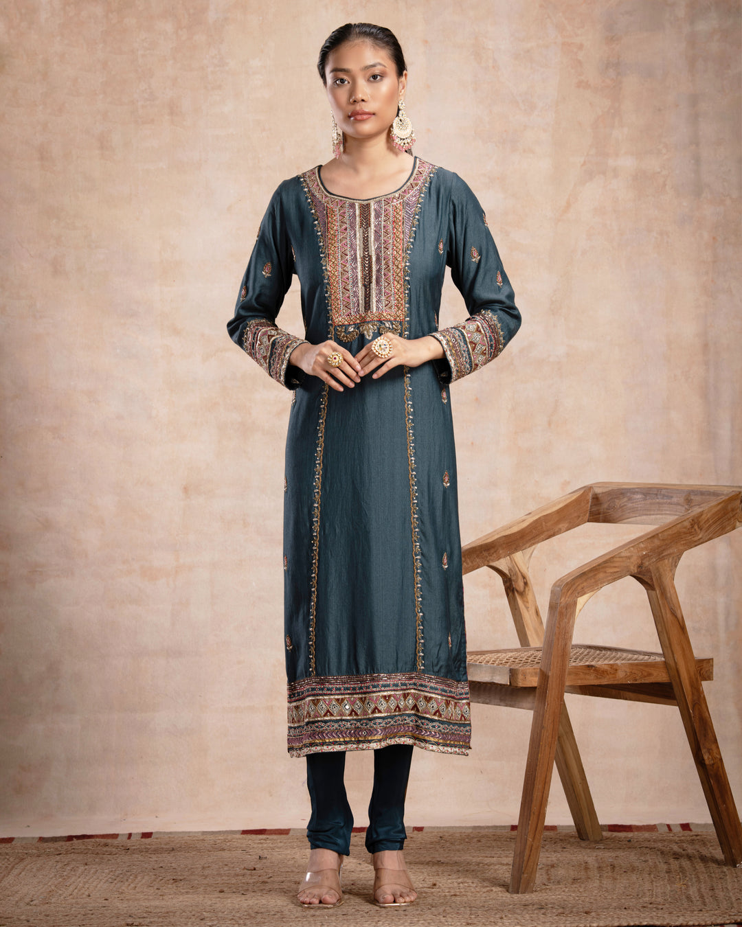 rabia straight suit set teal