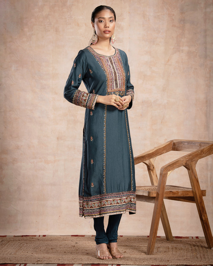 rabia straight suit set teal