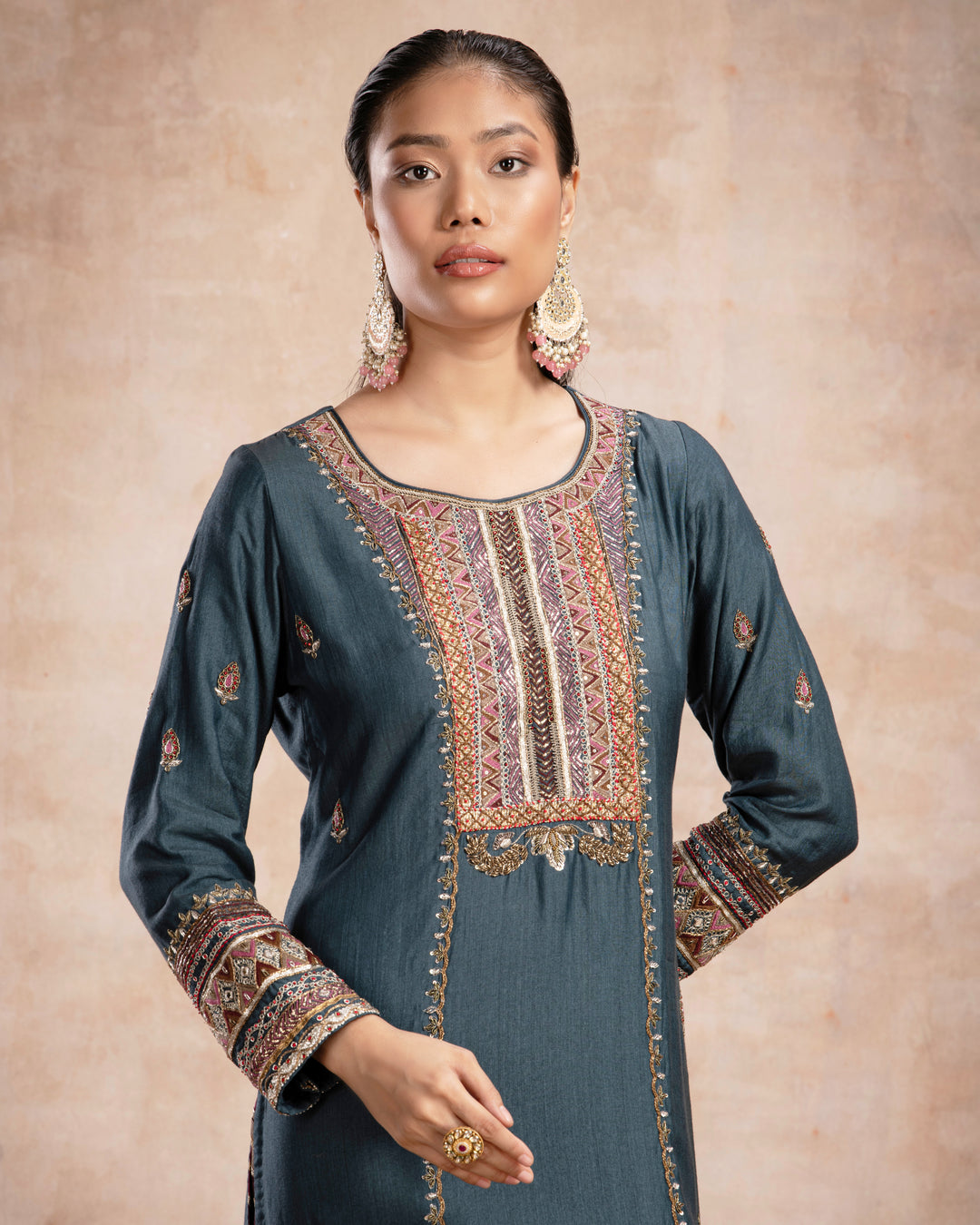 rabia straight suit set teal