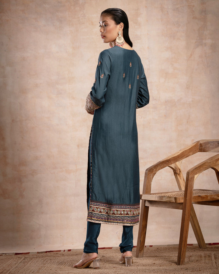 rabia straight suit set teal