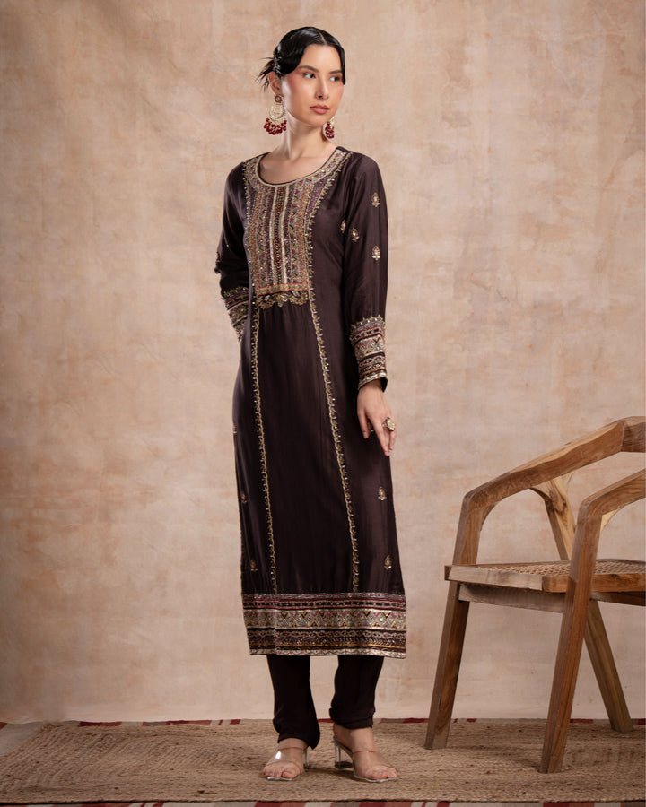 rabia straight suit set dark brown