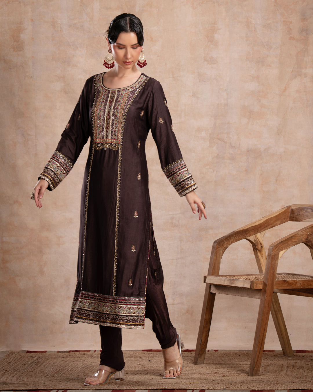 rabia straight suit set dark brown