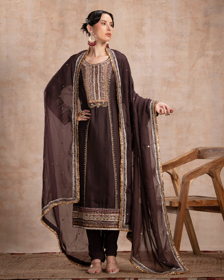 rabia straight suit set dark brown