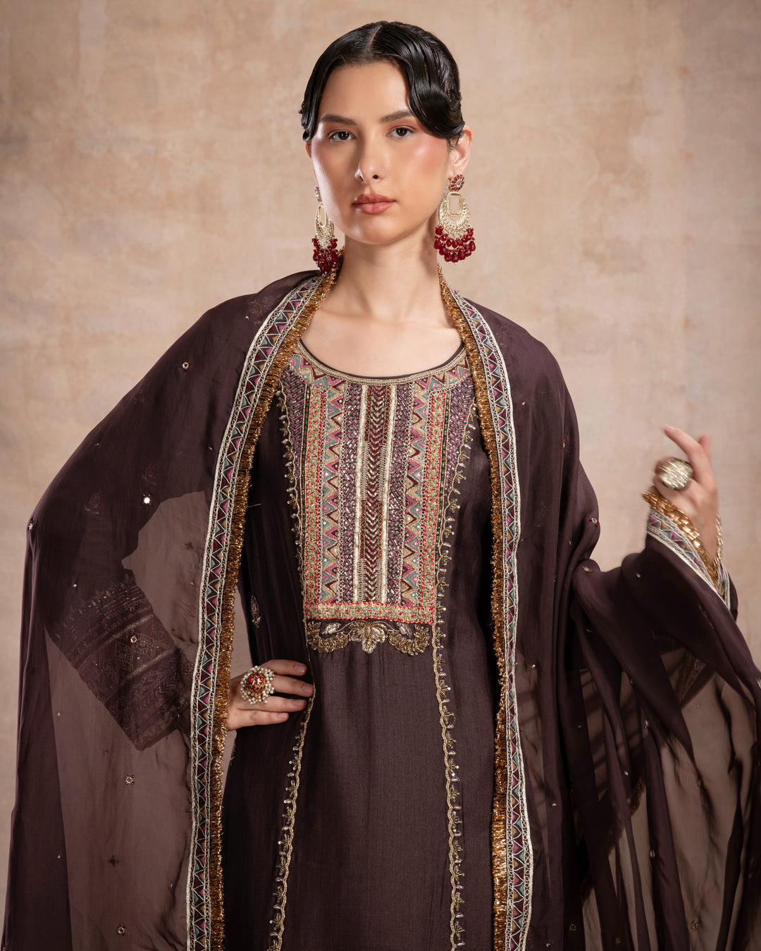 rabia straight suit set dark brown