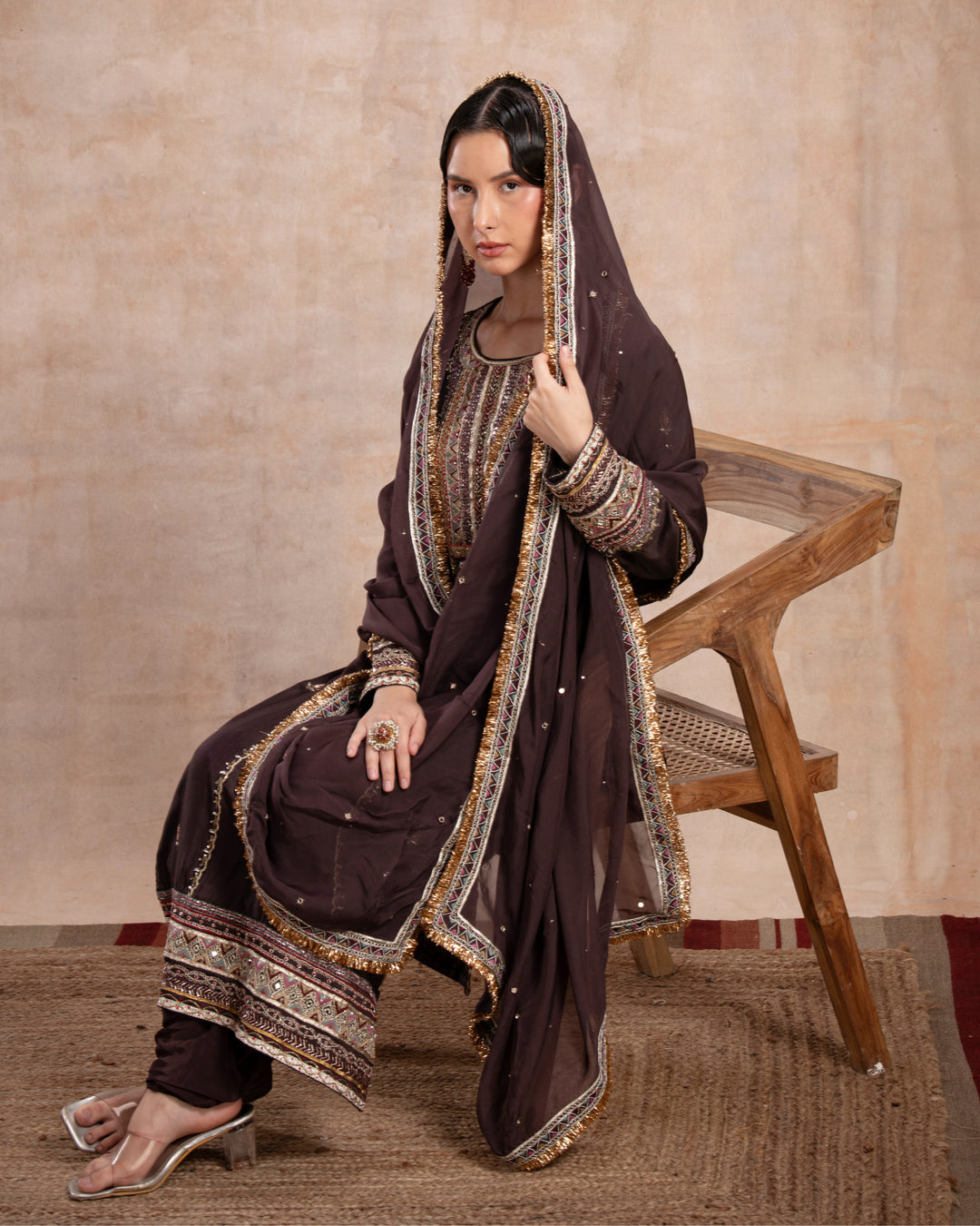 rabia straight suit set dark brown