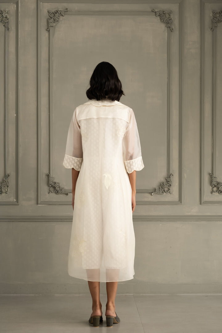 Ivory Scalloped Organza Jacket With Embroidery and Jumpsuit in Brocade