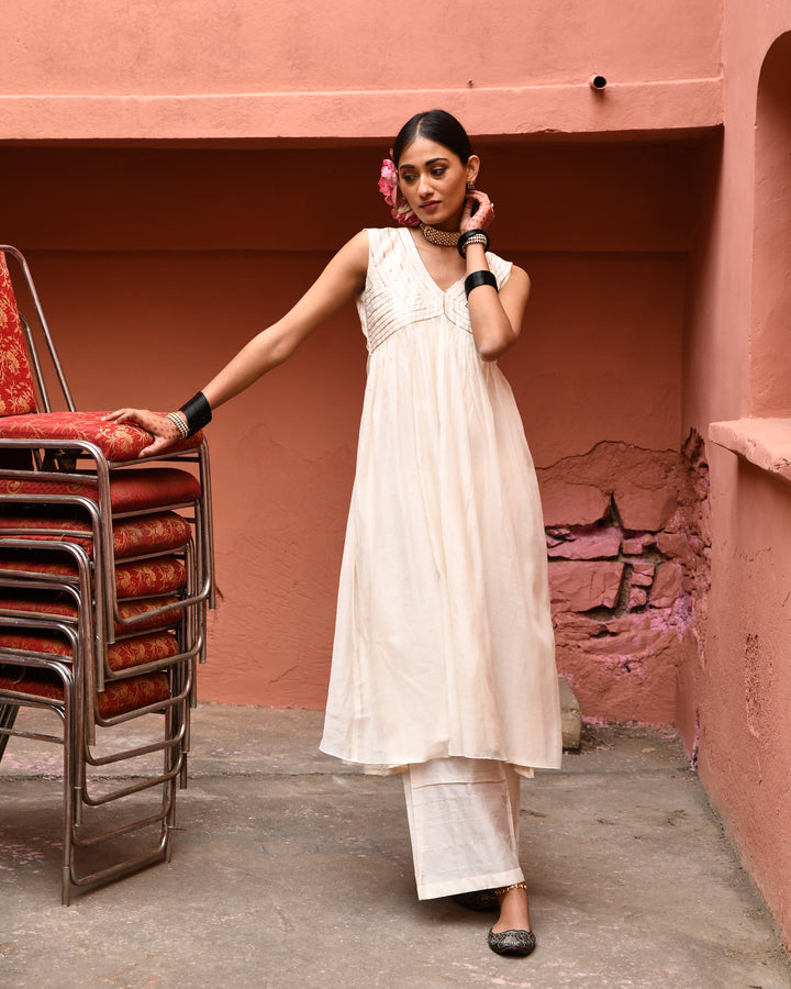 ivory gathered kurta set
