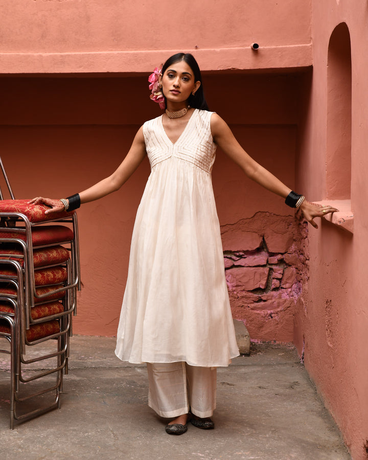 ivory gathered kurta set