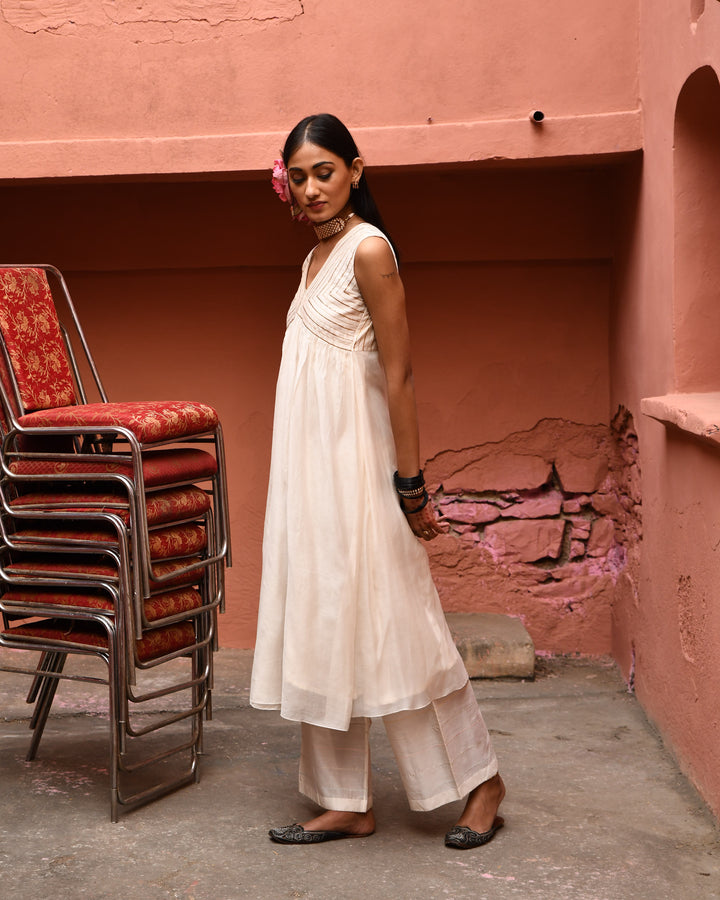 ivory gathered kurta set