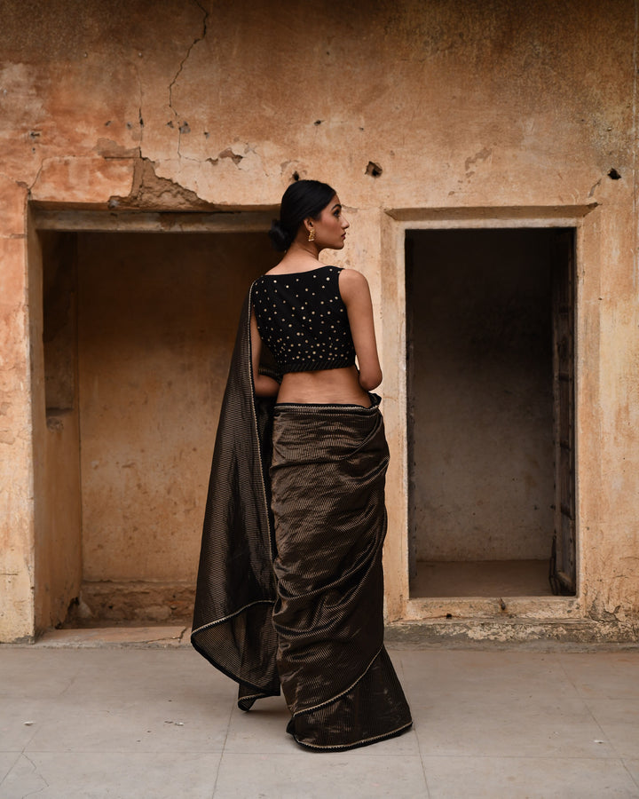 black tissue striped saree with blouse