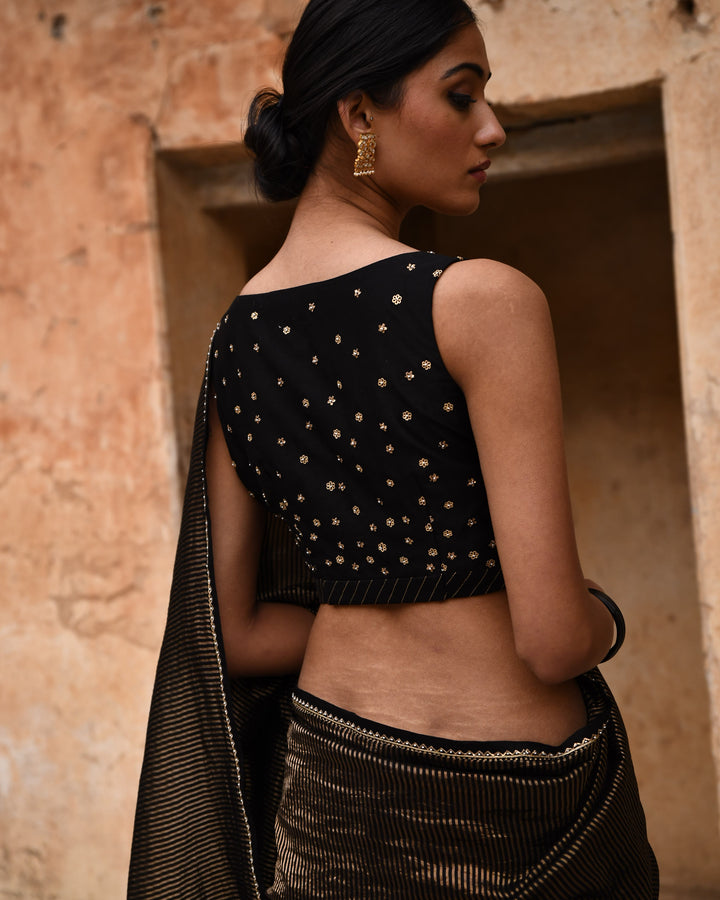 black tissue striped saree with blouse