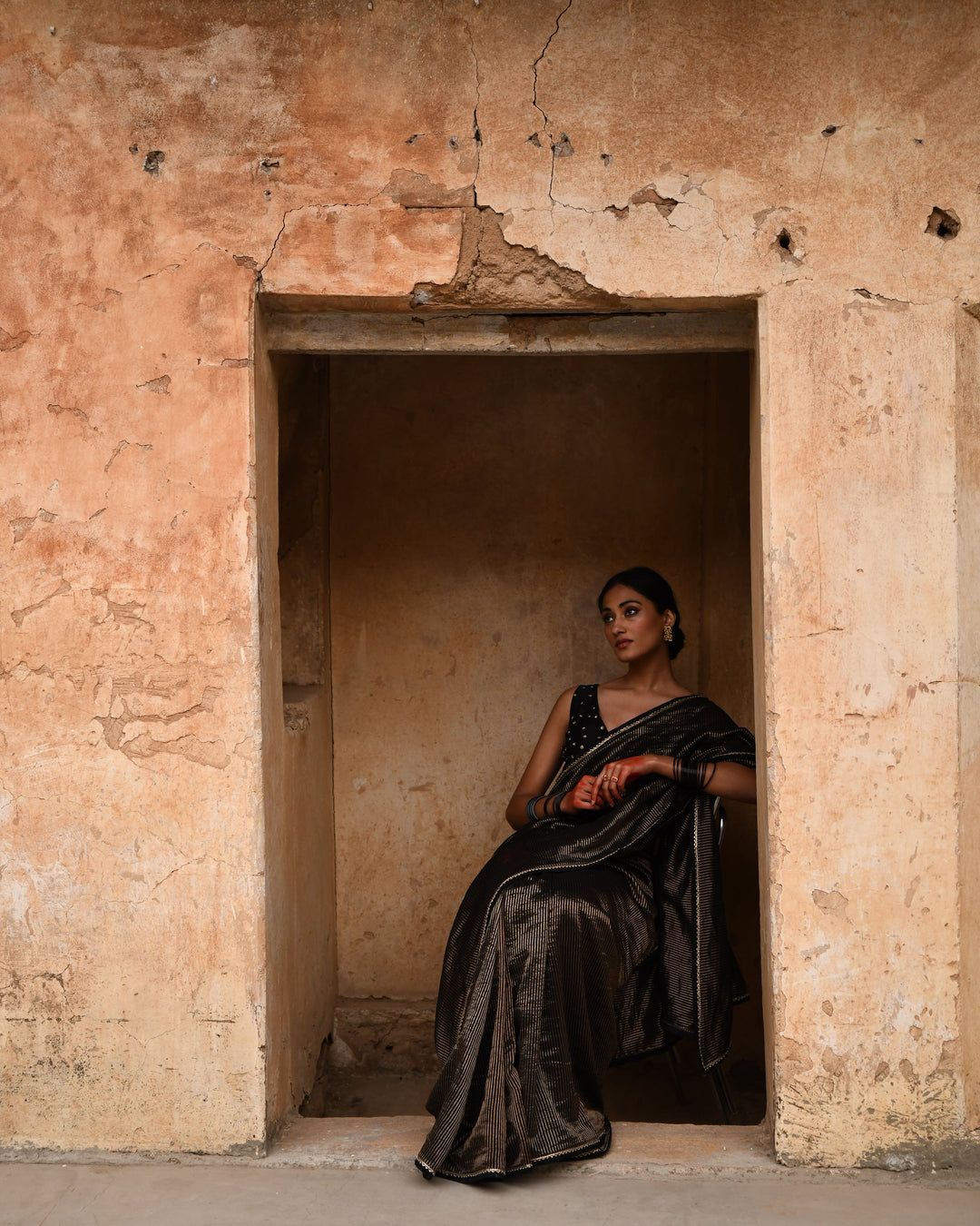 black tissue striped saree with blouse