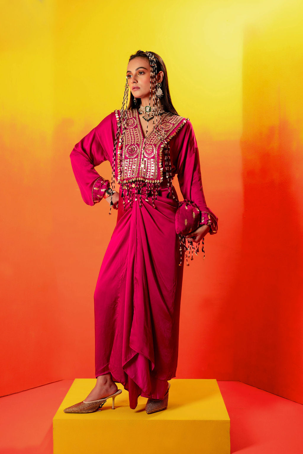 Tara Pink Festive Tie Up Kurta Dress