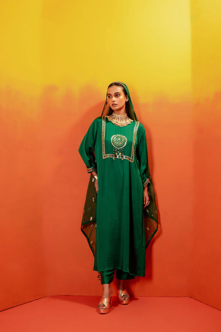 Vani Green Straight Kurta Set with Coord Dupatta