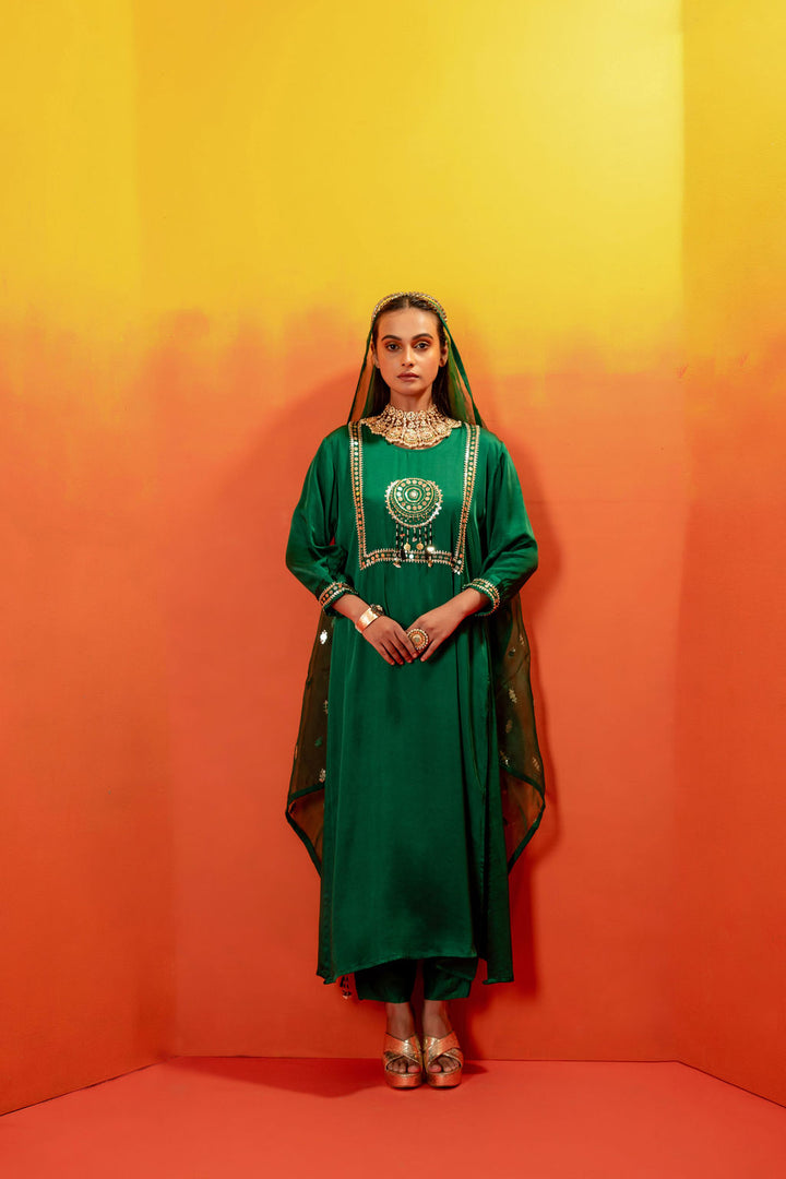 Vani Green Straight Kurta Set with Coord Dupatta